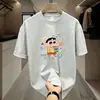 Camiseta de Manga Curta Verão Nova Desenho Animado Estampa Crayon Shin-chan Solta Tendência Versátil Top Masculino Camiseta de Manga Curta