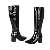 Botas largas de charol plateado de comercio exterior, de caña alta, punta cuadrada dorada, cremallera lateral, tacón grueso, botas largas de tacón alto para mujer, transfronterizo AliExpress