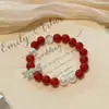 Ágata Roja Natural, Perlas Shijia, Cristal Blanco Natural, Pulsera de Moño Full Diamante, Joyería de Atmósfera Noble y Elegante