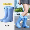 Botas de lluvia para mujer hasta la pantorrilla, engrosadas, a la moda, con puños elásticos, antideslizantes, engrosadas, para adultos, adecuadas para uso en la cocina, cálidas e impermeables.