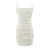 Vestido com Alças para Mulheres 2026 Verão Novo Estilo Afunilamento na Cintura Emagrecimento Franzido Sexy Fenda Bodycon Puro Desejo Vestido Longo