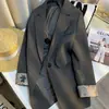 Blazer Casual Cinza para Mulheres 2025 Primavera Novo Estilo Punhos Únicos Top de Terno Pequeno de Alta Qualidade
