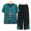 Conjunto de Ropa de Verano para Abuela, Camisa de Manga Corta para Mujeres de Mediana Edad y Mayores, Conjunto de Dos Piezas para Madres de 60-80 Años, Ropa Estilo Tang