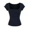 Camiseta Curta Tendência com Decote U Transparente e Bolsos, Top Slim Elegante e Versátil para Mulheres, Novo Estilo de Verão