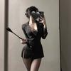 Homem Desejo Sexo Lingerie Feminina Irmã Real Cougar Feminina Sexy Listrada Alça Cintura Emagrecedor Blusa terno Uniforme Tentação