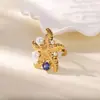 Anillo de Acero Titanio con Estrella de Mar y Caracola de Presión de Aceite para Mujer con Incrustaciones de Circonita Diseño a Juego Joyería de Playa de Verano Venta al por Mayor