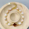 Nuevo Pulsera Brazalete de Perla de Agua Dulce Natural Moda Ins Nicho Celebridad de Internet Trébol de Cuatro Hojas Japonés y Coreano Mejor Amigo Pulsera de la Suerte