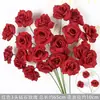Rosas de Creme Simuladas de 3 Cabeças, Decoração de Fundo para Casamento, Arranjo de Flores para Guia de Estrada, Flores de Seda Estilo Europeu para Casamento, Flores Artificiais
