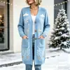 Novo cardigã de malha de Natal de comprimento longo com botões, suéter casaco de moda personalizado estampado para outono e inverno para mulheres