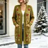 Novo cardigã de botões de comprimento longo de Natal, suéter casaco de moda estampado outono e inverno personalizado casual para mulheres