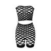 Europeo y Americano Caliente Red de Pesca Recorte Sexy Ropa Interior Malla Grande Desgarrable Sexy Conjunto de Dos Piezas con Abertura Top Tubo Shorts