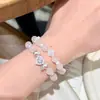 Pulseira de Quartzo Rosa Natural com Design de Flecha de Cupido e Coração, Trevo de Quatro Folhas de Madrepérola Único, Joia Empilhável para Mulheres