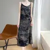 2025 Novo vestido Feminino Verão Branco Floral Alcinha Longo Sexy plus size Versátil Chiffon vestido Feminino