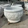 Tanque de Peces de Piedra Mármol Blanco, Tanque de Piedra para Estanque de Peces Loto en el Patio, Adorno de Tanque de Agua Redondo de Piedra Tallado a Mano