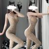 Lencería sexy para mujer Manyan, tirantes sexy, estampado de leopardo, calcetines de una pieza abiertos 7930
