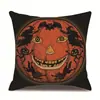 Funda de almohada de lino para Halloween, funda de cojín para reposacabezas impresa