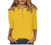 2026 Moda Casual Femenina Transfronteriza de Amazon Manga Tres Cuartos Color Sólido Botón Cuello Redondo Camiseta Superior