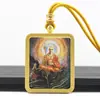 Tangka de Oro Semi-Pintado a Mano Montaña Jiuhua Bodhisattva Ksitigarbha Santo Patrón Colgante de Tangka Collar de Buda Portátil Venta al por Mayor