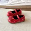 Zapatos de Cuero para Niñas Verano 2026 Estilo Francés de Lunares Escote Bajo Lazo Nuevo Estilo Zapatos de Ballet Estilo Princesa Zapatos Mary Jane