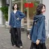 Jaqueta Jeans de Algodão Feminina para Primavera e Outono 2025 Novo Modelo para Mães de Meia-Idade, Tamanho Grande, Cobre a Barriga, Emagrecimento, Rejuvenescedor, Trench Coat de Comprimento Médio