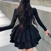 Novo vestido de outono estilo francês com amarração frontal cruzada em laço, decote quadrado para mulheres, com cintura marcada, design plissado e uma silhueta curta e bufante de princesa