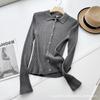 Estilo Japonês 23 Outono Novo Feminino Lã Merino Canelado Gola Polo Tricô Manga Longa Cardigan Tricotado 461034
