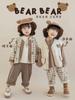 Abrigo de oso de primavera y otoño para niños Wulibuyi chaleco de doble cara camiseta con estampado de dibujos animados para bebé pantalones casuales con tirantes