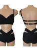 Traje de baño de dos piezas Traje de baño dividido para mujer Conservador Pecho pequeño Push-up Adelgazante Cubre vientre Bikini sexy Aguas termales Lindo