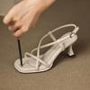 Sandalias de Tacón Alto para Mujer 2025 Nuevos Zapatos de Tacón Alto de Verano con Punta Cuadrada Tacón de Aguja Estilo Francés Hebilla de Una Línea Sandalias Romanas