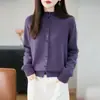 Chaqueta Cárdigan de Punto de Cuello Medio Alto 2025 Otoño e Invierno Nueva Moda Versátil Holgada de Botones Sencillos Suéter de Terciopelo de Mapache