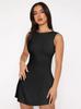 Vestido feminino europeu e americano, simples, elegante, gola redonda, verão 2024, nova moda, cor sólida, cintura, saia sem mangas