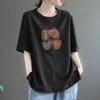 Camiseta Feminina Plus Size Verão Novo Design Algodão Puro Gola Redonda Slim Manga Curta Top Estilo Solto Cobrindo a Barriga Verão