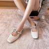 796-9 Zapatos de Salón Casuales Estilo Hada Altura Interior Punta Cuadrada 25 Nuevos Estilo Suave Pequeño Fragante Hebilla de Pedrería Zapatos Traseros Abiertos
