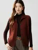 Chaleco Cárdigan de Punto Trenzado Jacquard de Cuello Alto para Mujer Cálido Elegante Suave Sin Mangas Suéter Base de Punto