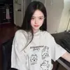 Camiseta Cinza de Manga Curta para Mulheres 2026 Novo Estilo Popular de Verão Algodão Puro Solta Meia Manga Super Bonita Única e Linda Blusa