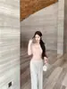 Estilo Puramente Sensual Roupa Sexy para Mulheres, Camiseta Azul Gola V Manga Longa Slim Fit, Conjunto de Duas Peças com Camisola de Outono Camada
