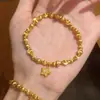 Pulseira Estrela Disco com Contas Marteladas Olho de Gato Banhada a Ouro Brilhante para Mulheres com Anel Corrente Correndo Cravejado de Diamantes e Fio Elástico
