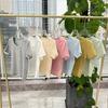 Camiseta de Algodón con Hilo Color Macarrón Estilo Coreano Verano Todo Combina Top Ultracorto Pulóver Cuello Redondo Estilo Sencillo para Mujer