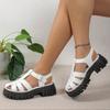 Sandalias romanas de suela gruesa con plataforma de estilo coreano para mujer, con punta redonda y tacón grueso, abiertas, novedad de verano de 2024