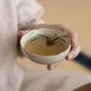 Xícara de Chá Pintada à Mão Conjunto de Chá Doméstico Xícara Única Cerâmica Cor Sob Esmalte Padrão de Flores Pintura Interna Novo Estilo Chinês Xícara de Pu'er Bambu Verde Orquídea