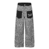 Pantalones de Trabajo Estilo Retro Americano con Estampado de Leopardo para Hombre, Diseño de Moda Callejera Punk con Bolsillos de Contraste y Bordados, Pantalones Rectos de Pierna Ancha
