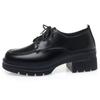 Sapatos de couro preto primavera e outono Sapatos de trabalho rendados estilo britânico sapatos de couro feminino sapatos de camada única sapatos de mãe de meia-idade e idosos