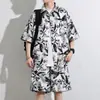 Conjunto de Camisa de Seda Gelada para Praia Masculina, Roupas Masculinas Soltas de Verão Plus-Size, Shorts Florais, Roupa Casual de Praia para Meninos