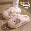2026 Novas Pantufas de Algodão Quentes Antiderrapantes de Solado Grosso Outono/Inverno para Mulheres Gatinho de Pelúcia Desenho Animado Fofo