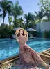 Vestido Floral de Playa Talla Plus para Mujer, Verano, Cintura Ceñida Adelgazante, Impresionante Vestido Largo Estilo Francés