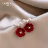 Brincos de Pérola com Laço Vermelho Veludo para Mulheres 2025 Novo Estilo Quente Brincos Festivos de Alta Qualidade Joia de Orelha de Luxo Acessível