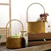 [Procesamiento Personalizado] Cesta Tejida a Mano de Ratán para Flores Frescas, Cesta de Almacenamiento para Regalos, Cesta para Plantas Tejida de Hierba y Bambú