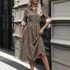Vestido nuevo transfronterizo europeo y americano con solapa de botones, vestido elegante de lunares, falda larga de cintura alta para mujer con cinturón