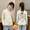 Nueva Camiseta Base de Manga Larga con Cuello Alto y Volantes para Niñas Otoño Invierno Polar Térmico Ropa Interior para Niños Pequeños y Medianos Top Cepillado