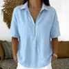 Verano 2026 Nuevo Amazon Europeo y Americano Comercio Transfronterizo Exportación Camisas para Mujer Modernas Color Sólido Cremallera Manga Corta Camisetas para Mujer